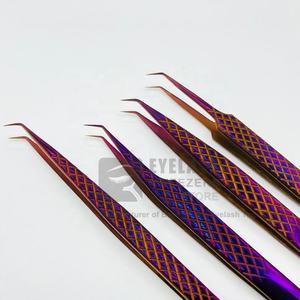 Pinzas de pestañas postizas sostenibles japonesas profesionales personalizables de acero inoxidable recubierto de Plasma púrpura de alta precisión - Product Image 3