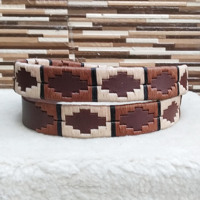 Meilleures ventes Ceinture de polo en cuir de vache beige Boucle en fil ciré Ceintures en cuir véritable en alliage de zinc marron chocolat