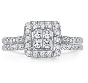 Élégante bague de fiançailles et de mariage ethnique pour femme en or blanc naturel 1/2 carat, sertie de diamants en grappe taille brillant à griffes, idéale pour un anniversaire - Product Image 1