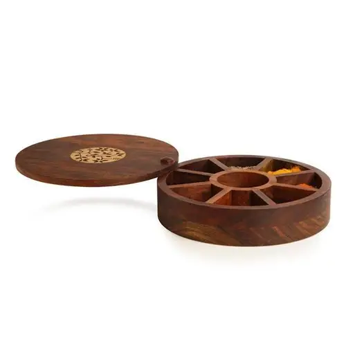 Boîte en bois ronde au Design bois, vaisselle de cuisine, boîte Masala, styles multiples et en forme de tasses, Design boîte épicée en bois