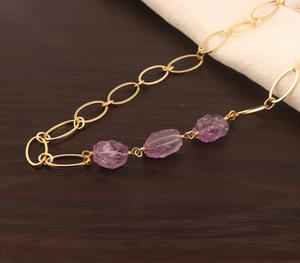 เครื่องประดับนำเทรนด์สร้อยสร้อยพลอยสีม่วงธรรมชาติสร้อยคอโซ่ประดับหินนำโชคประดับอัญมณีสร้อยคอโซ่หินธรรมชาติ - Product Image 5