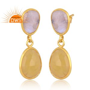 925 Sterling Silver Natural Rainbow Moon Stone et Yellow Opal Gemstone Dangle Boucle d'oreille Fabricant de bijoux - Product Image 2