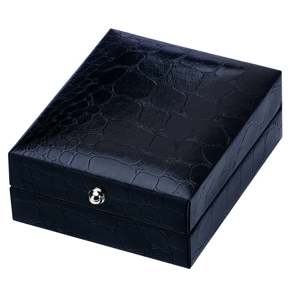 Gemelos de cuero de cocodrilo negro, caja de embalaje personalizada de alta calidad