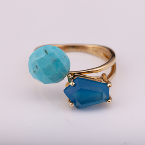 Bague en argent plaqué or 14K 925 avec turquoise naturelle et lapis, prix d'usine de haute qualité du fabricant thaïlandais - Product Image 4