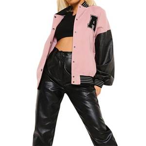 Chaqueta con mangas de cuero bordadas para mujer, chaqueta de béisbol de alta calidad informal - Product Image 1