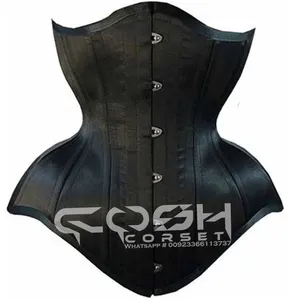COSH CORSET Underbust Steelboned Extreme Curvy Women Best Selling Satin Bustier Corset, Wide Hip Black Satin Corset Supplier