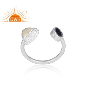 สีฟ้าไพลินและเอธิโอเปียโอปอลพลอยผู้หญิงแหวนแข็ง925เงินสเตอร์ลิงปรับเปิดแหวนเครื่องประดับผู้ค้าส่ง - Product Image 2