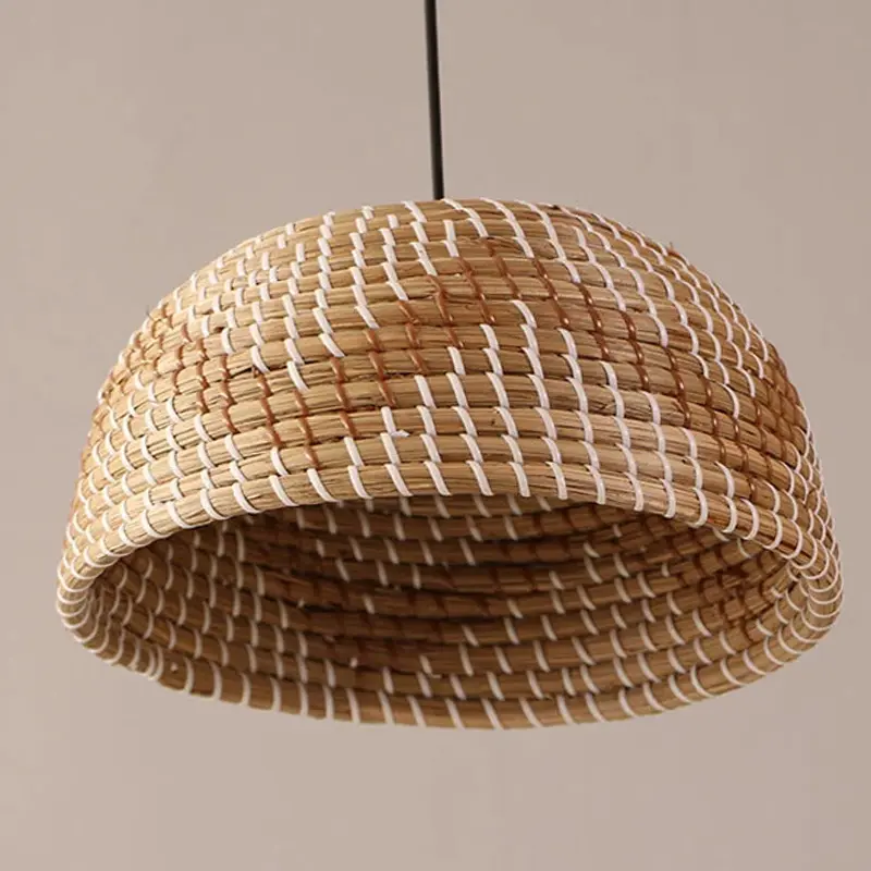 Wicker Farmhouse Woven Straw Chandelier, Rustic Seagrass Pendant Lighting