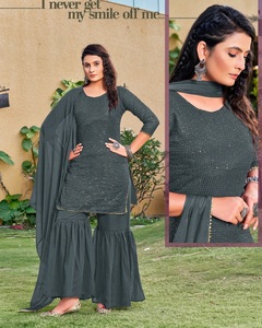 Traje de boda de diseñador a la moda para mujer, conjunto de ropa de fiesta de moda, Kurta Sharara, Dupatta, venta al por mayor, Surat, India - Product Image 2