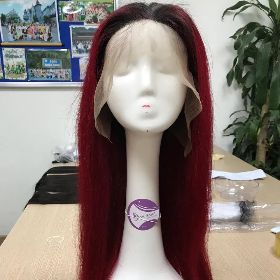 vietnamese Raw Virgin Human Remy Hair straight ombre color (1b/red) Bleach Knots HD Full Lace Wig raw human hair extension