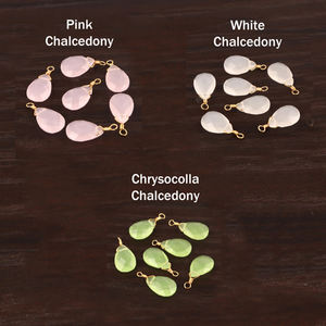 Buen Precio Gran Calidad 8x12mm Forma de pera Checker Cut Rosa Calcedonia Single Bail 18K Chapado en oro Wire Wrap Conectores de piedras preciosas - Product Image 4