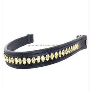 Banda de cuero negro para caballos, accesorio de lujo acolchado, brillante y cristal, para cejas, en todos los tamaños personalizados - Product Image 2