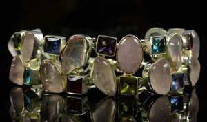 Pulsera Religiosa de Plata de Ley 925 Hecha a Mano con Cuarzo Rosa Natural en Bruto y Piedras Preciosas Multicolores, 8 Pulgadas de Largo, Joyería para Mujer, Regalo para Fiesta - Product Image 3