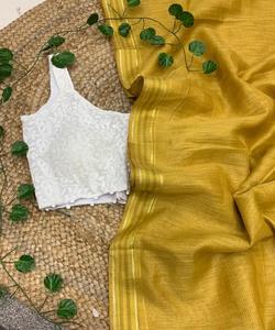 Sari de soirée longue de style Banarasi, couleur grise, avec broderie lourde, travail de perles et de diamants, avec blouse, vêtements pour femmes - Product Image 2