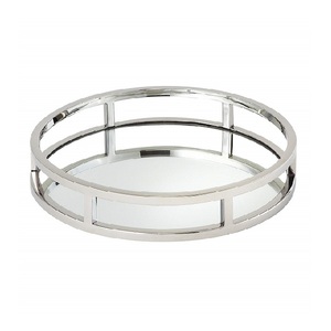 Bandeja de servicio de espejo de forma redonda, plato de diseñador hecho a mano de calidad superior, bandeja de servicio de espejo de mesa con estilo clásico - Product Image 3