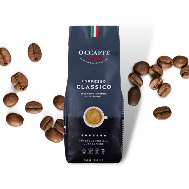 Occaffe итальянские зерна эспрессо, 250 г, пакет, кофе Arabica и Robusta для кофеварки