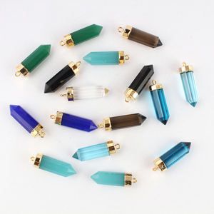 Componentes de moda, corte facetado, forma de lápiz de ónix negro, Conector de joyería, conectores colgantes de fianza individuales chapados en oro de 18K - Product Image 4