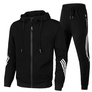 New Arrival Men's Slim Fit Tracksuit With Drawstring Hoodie & Full Front Zipper Men's Side Stripe Front Zip Hooded Sweatsuit - Product Image 3