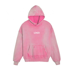 เสื้อมีฮู้ดฟอกสีกรดแบบแฟชั่นสตรีทแวร์ขอบขาดสำหรับฤดูหนาวลายพื้น - Product Image 5