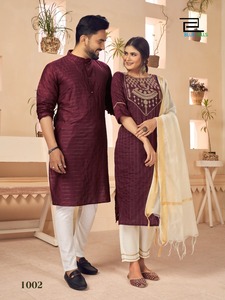 Indian & Pakistani Special Designer Couple Kurta Combo of Kurta With Payjama & Kurti With Pant for <b>Beautiful</b> Couple - Product Image 2