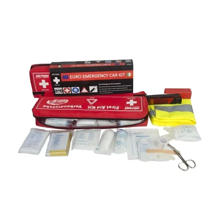 Europese Standaard Auto Emergency Kit Met Waarschuwing Driehoek Veiligheid Vest DIN13164 Ehbo-kit