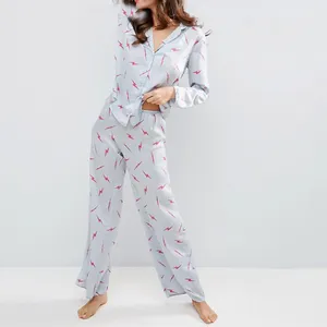Популярные товары для ночного белья, Женская атласная пижама из 100% полиэстера с индивидуальным принтом