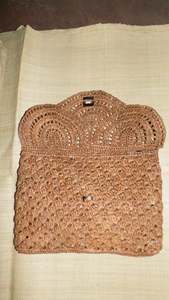 Bolso de mano plano de rafia de ganchillo hecho a mano de Madagascar/pulsera cierre abierto de doble ASA con forro de algodón - Product Image 5