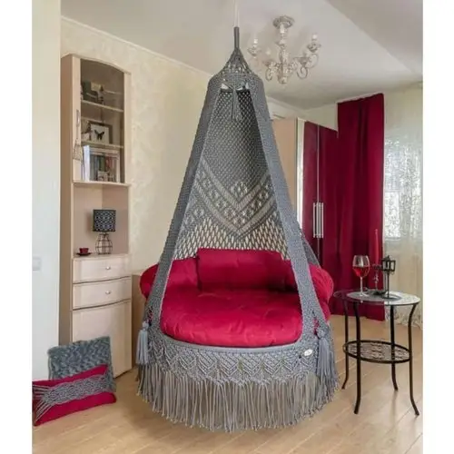 Macrame Swing Indoor Boho Patio Volwassen Macrame Hangmat Opknoping Zetel Schommel Opgeschort Stoel