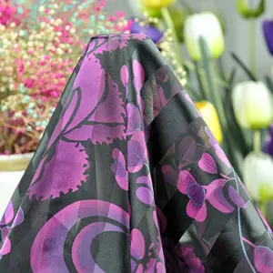 Silk satin striped chiffon rose flower printed georgette fabric price per yard ready goods for women dress