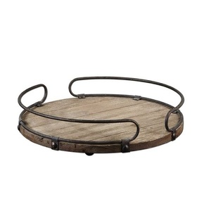 Dernier modèle de plateau de service en bois avec poignées en métal forme ronde plateau thé café taille personnalisée à vendre - Product Image 4