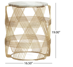 <b>Marble</b> Top <b>Table</b> With Metal Wire Round Base Elegant Metal Side <b>Table</b> Perfect for Living Rooms Bedrooms Or Patios Adds Style - Product Image 3