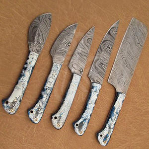 Sizzling-Juego de cuchillos de cocina profesional, hoja fija de acero de Damasco, hecho a mano, con mango de resina, 5 uds. - Product Image 3