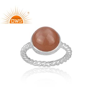 Anillo de plata de primera ley con piedra lunar para mujer, sortija, plata esterlina, piedra Natural, color melocotón, hecho a mano - Product Image 2