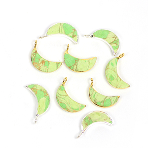 Green Mojave Turquoise 20x8 Crescent Shape Gemstone Pendant with Single Loop Connector Rhodium & Gold Plated Half Mooncharm - Product Image 5