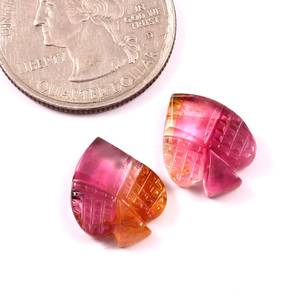 Bio Tourmaline naturelle sculptée à la main, taille de cœur fantaisie 12x14mm, 1 paire, 8.95 Carat + pierre naturelle naturelle AAAA, livraison gratuite - Product Image 2