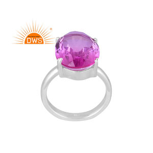 Último diseñador de plata de ley fina Natural Bio amatista doblete cuarzo piedra preciosa anillo apilable fabricante de joyas - Product Image 1