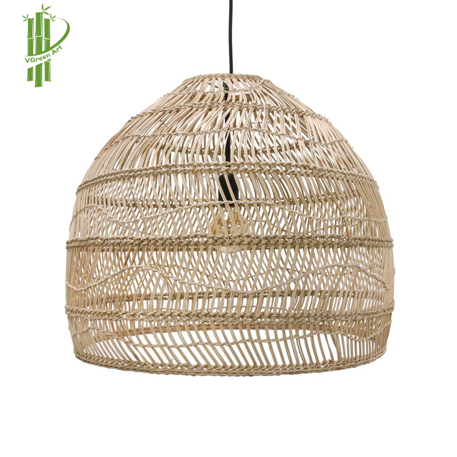 Home Decor Natural Woven Lamp Shade Bamboo Lighting Rattan Wicker Pendant Light 2022