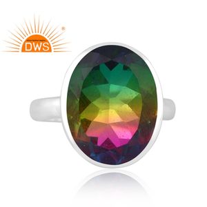 Anillo de Plata de Ley Fina de Diseño Hecho a Mano Natural Bio Mystic Doublet Cuarzo Piedra Preciosa Apilable Fabricante de Joyería - Product Image 2