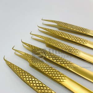 Precio al por mayor Pinzas de pestañas doradas Logotipo personalizado Pinzas de extensión de pestañas de acero inoxidable japonesas profesionales Probado a mano Gratis - Product Image 3