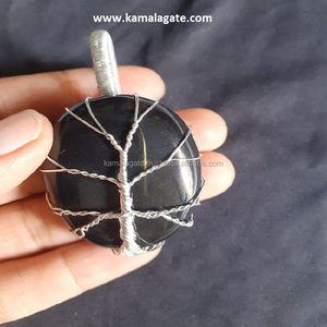 Wholesale Handmade Natural Black Tourmaline Semi-Precious Gemstone Pendant Tree Life <b>Flower</b> Style <b>Wire</b> Wrap Reiki Healing - Product Image 2