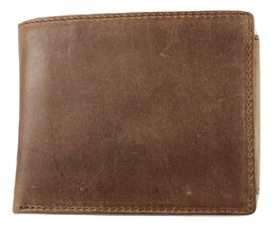 Cartera de dos pliegues RFID de cuero genuino Unisex estilo Vintage bordado cierre abierto tipo longitud corta patrón de caramelo poliéster - Product Image 1