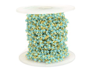 Sky Blue Chalcedony Gemstone Rosary Cluster Chain 18K Gold Plated Natural Multi-Gemstone Beaded <b>Wire</b> Wrapped Jewelry - Product Image 3