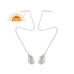Natural <b>Crystal</b> Gemstone <b>Earrings</b> Jewelry Wholesale Sterling Silver Dangle Link Chain <b>Earring</b> Jewelry Manufacturer - Product Image 1