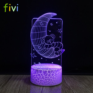 Lámpara de escritorio con USB, luz LED 3D, Luna, oso, ilusión óptica, cambio de 7 colores - Product Image 3