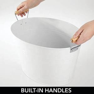 Enfriador de botellas de acero inoxidable blanco, Enfriador de bebidas decorativo con asas de bambú, Ideal para bañera de bebidas, vino, cerveza y champán - Product Image 5