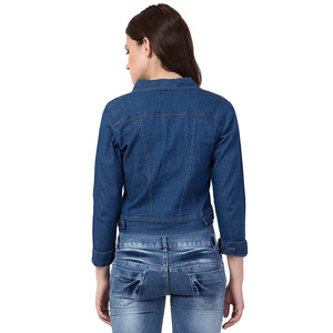 Chaqueta vaquera corta ajustada de un solo pecho para mujer, cuello vuelto con bordado y decoración de cadenas, punto de invierno - Product Image 5