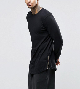 Camisetas de manga larga para hombre, 95% algodón, 5% licra, cremallera lateral, fondo redondo, alta calidad - Product Image 2