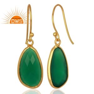 Pendientes de gota de GEMA de ónix verde Natural, fabricante de joyería, Plata de Ley chapada en oro de 18k, joyería artesanal al por mayor - Product Image 3
