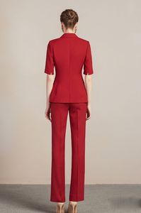 ชุดสูททางการสำหรับสาวอินเทรนด์ของผู้หญิง,ชุดสองชิ้นแขนสั้นสีแดงแนวธุรกิจแฟชั่น - Product Image 6