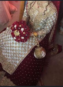 2019 elegante indio y pakistaní nupcial acampanado Lehenga con largo Kamiz vestido de novia pesado Zardozi bordado - Product Image 2